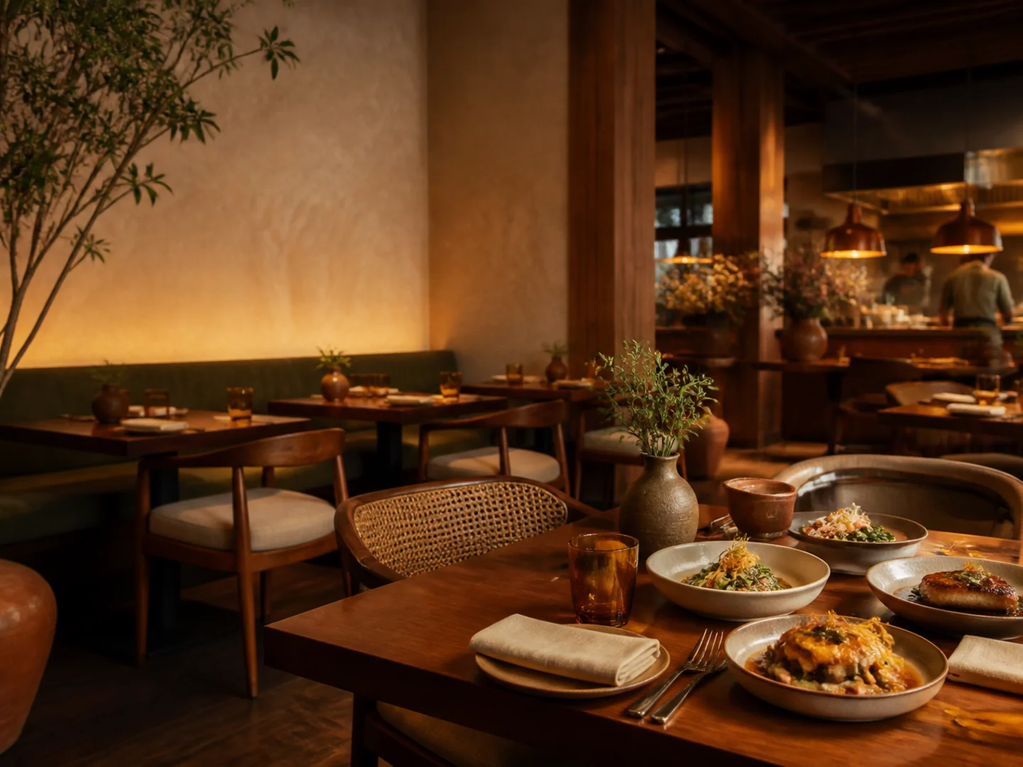 Warm, refined hospitality interior prepared for guests