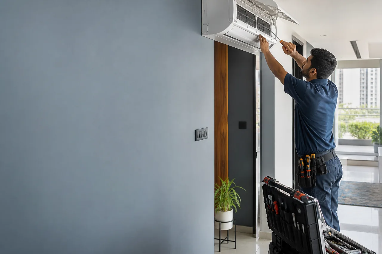 Skilled local service professional working in a finished home