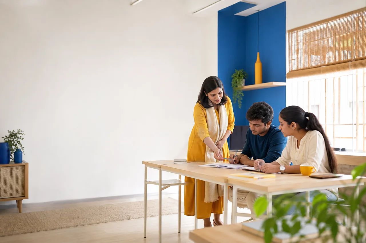 Modern collaborative learning space prepared for a class