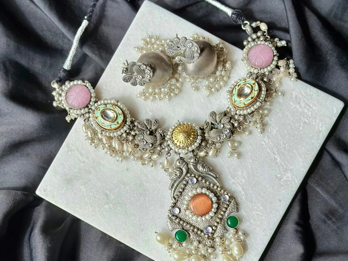 Representative artificial jewellery store photography for the fictional product Kundan Celebration Set