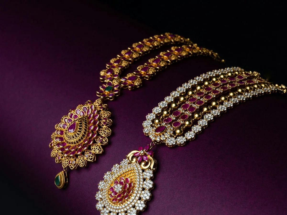 Representative bridal jewellery photography for the fictional product Temple Wedding Choker