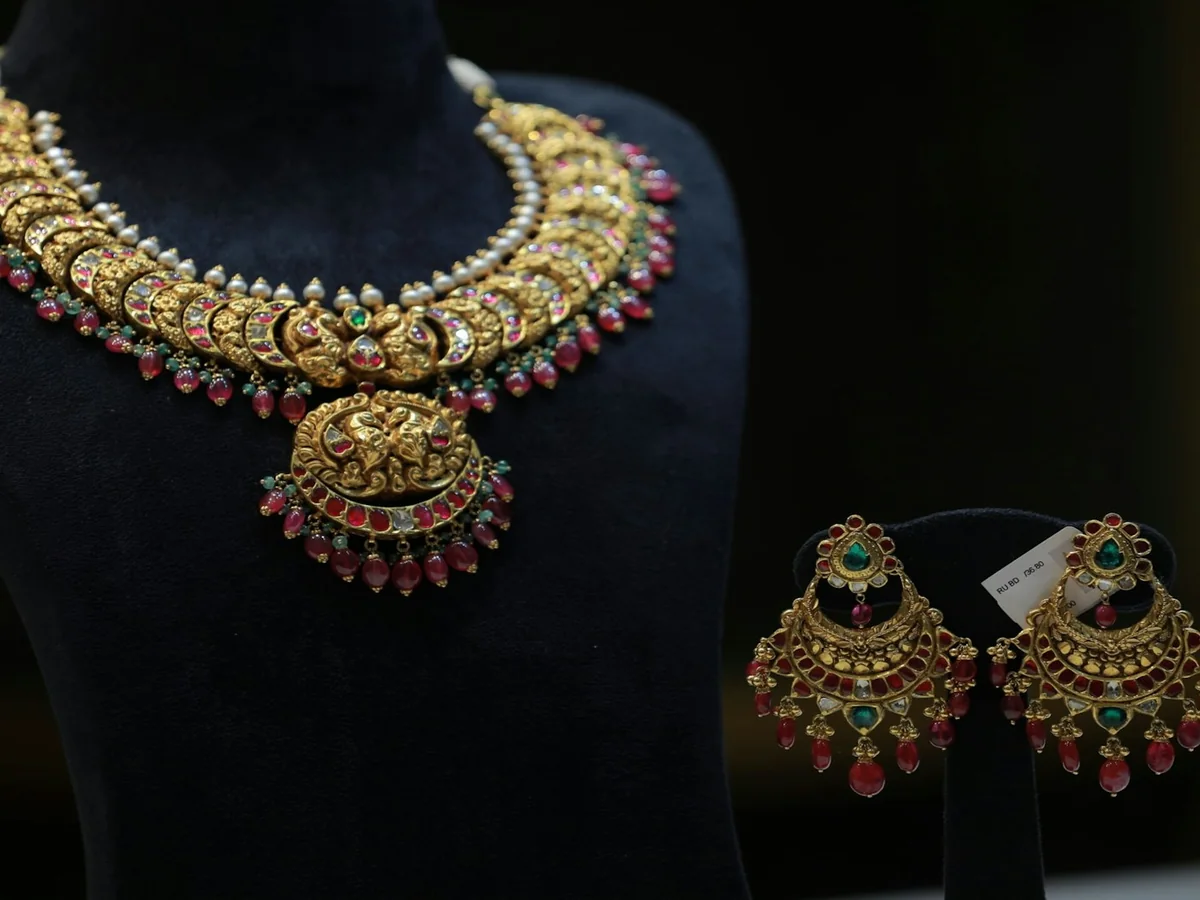 Representative bridal jewellery photography for the fictional product Polki Reception Set