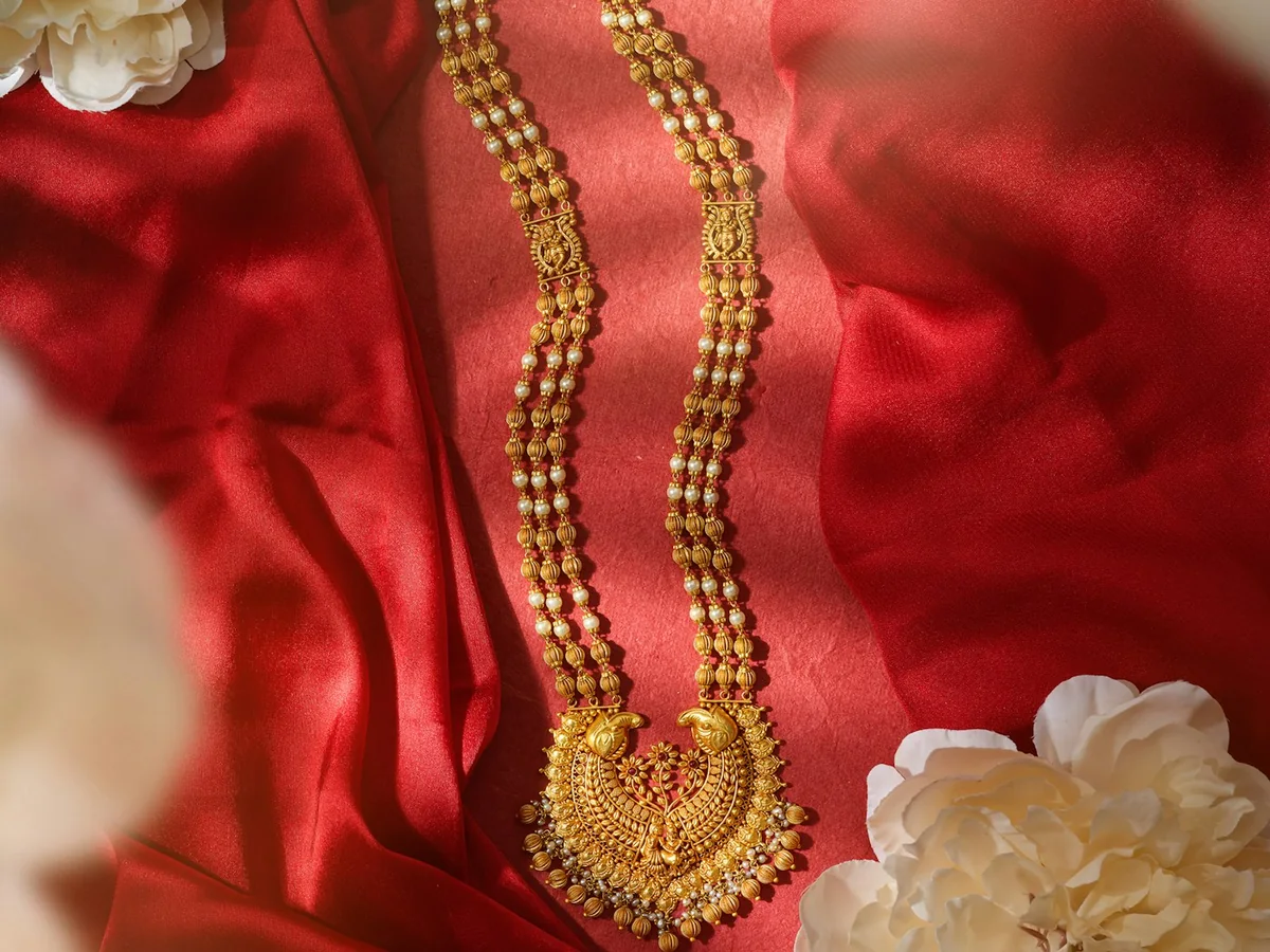 Representative bridal jewellery photography for the fictional product Heritage Rani Haar
