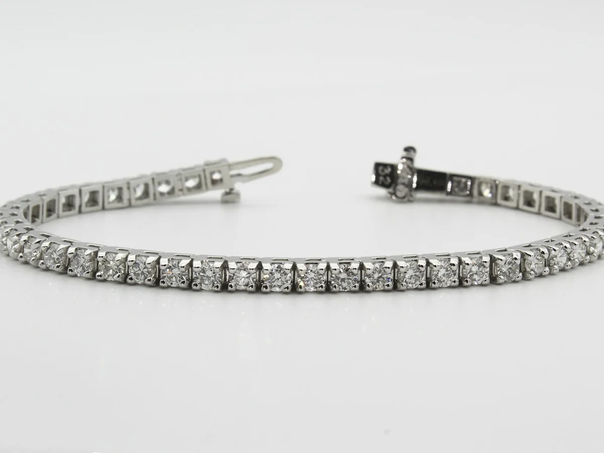 Representative diamond jewellery store photography for the fictional product Celebration Tennis Bracelet