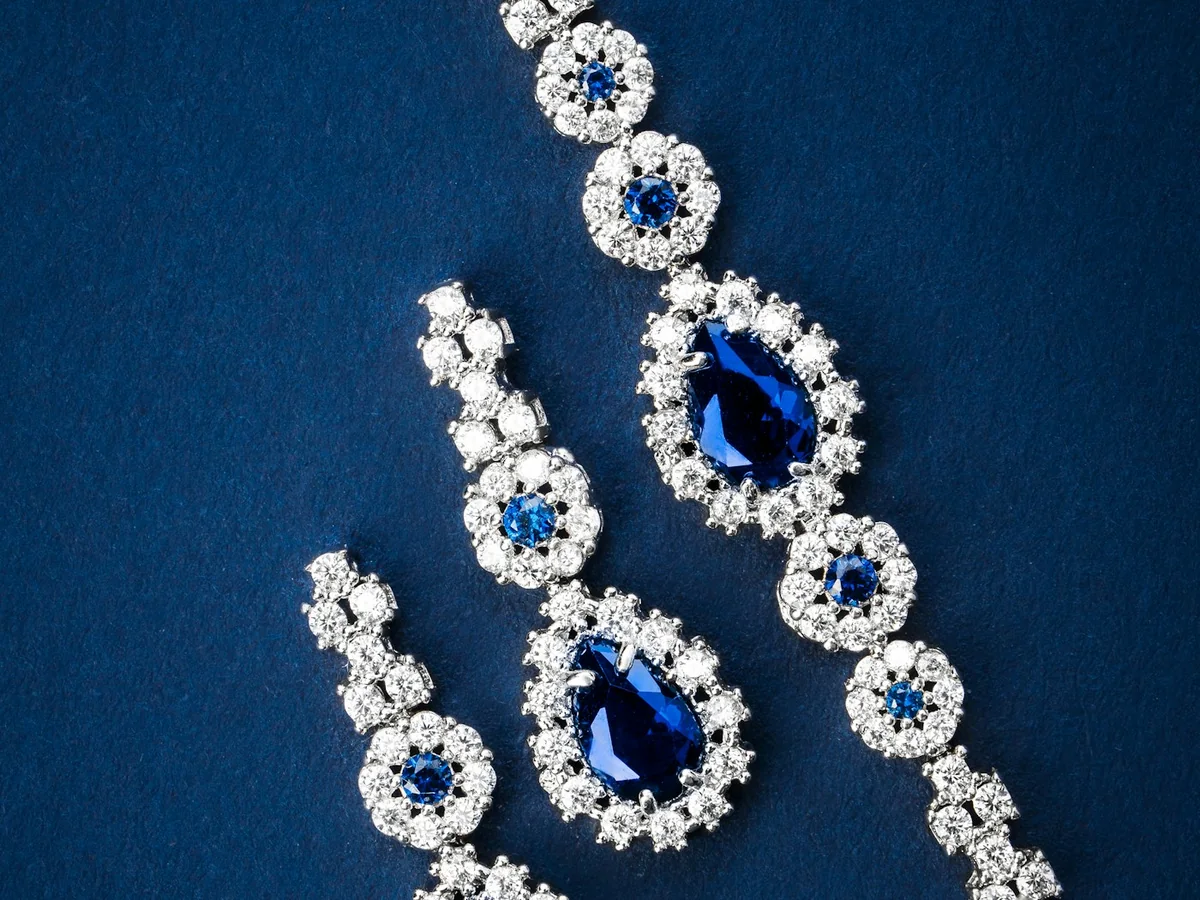 Representative gemstone jewellery photography for the fictional product Sapphire Tennis Bracelet