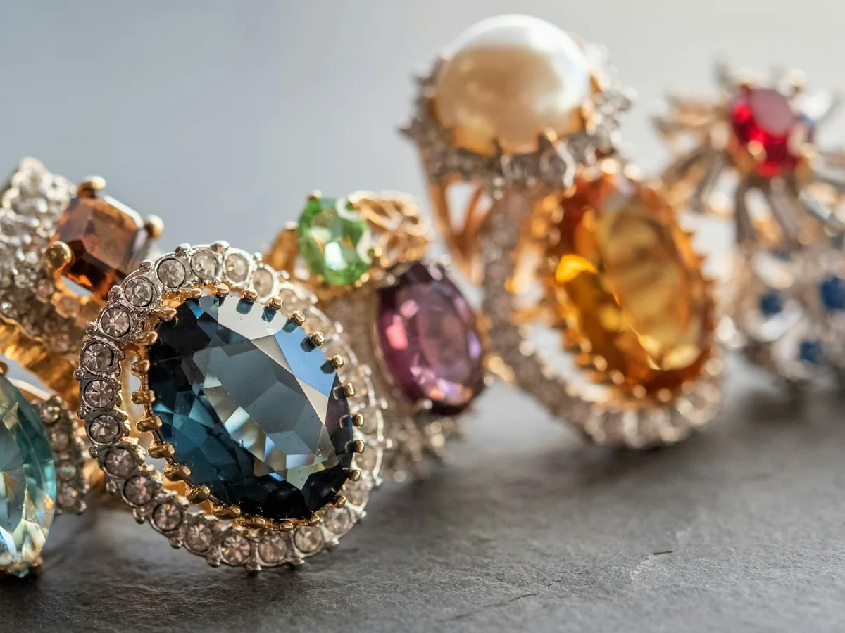 Representative gemstone jewellery photography for the fictional product Navratna Heritage Ring