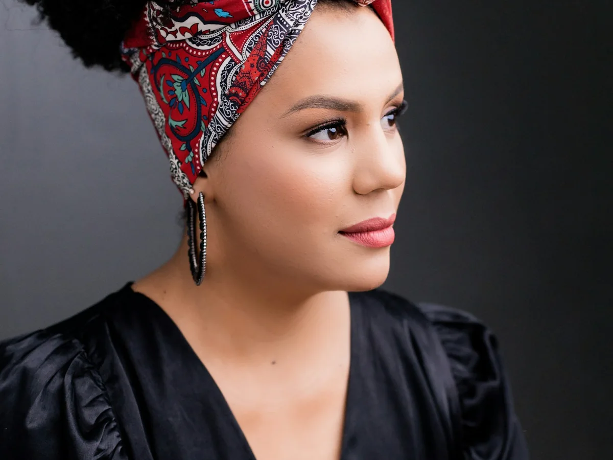 Representative hair accessories photography for the fictional product Printed Silk Headband