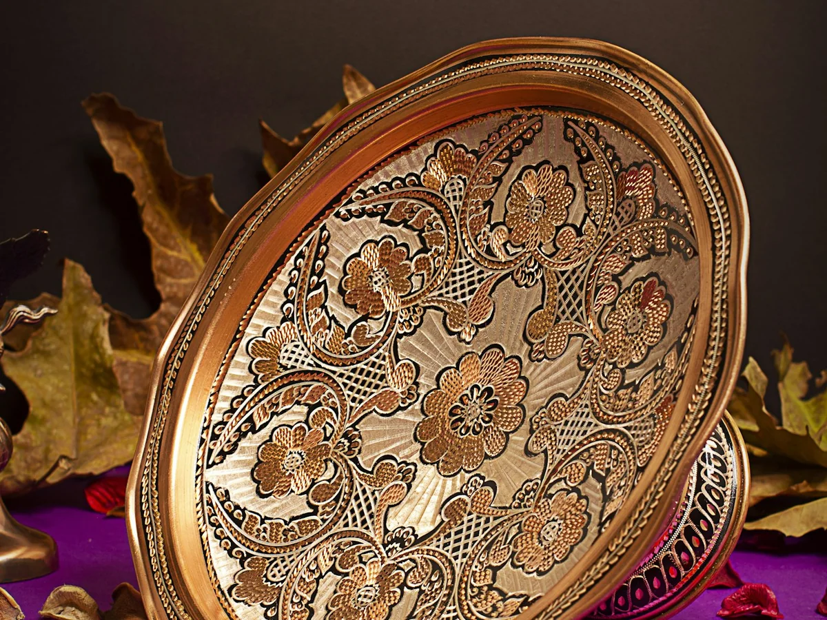 Representative handicrafts store photography for the fictional product Hand-painted Serving Tray