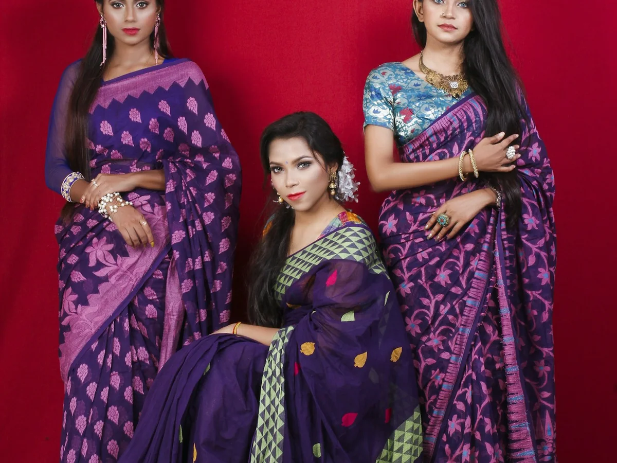 Representative handloom saree store photography for the fictional product Bengal Jamdani Saree