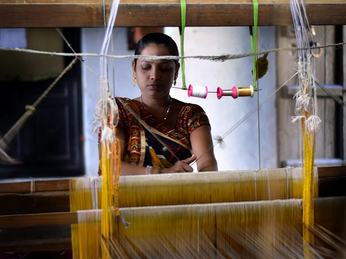 Representative handloom saree store photography for the fictional product Odisha Ikat Saree