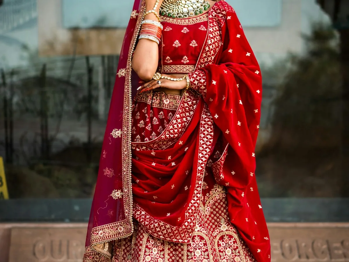 Representative lehenga and bridal wear photography for the fictional product Vanya Zardozi Bridal Lehenga