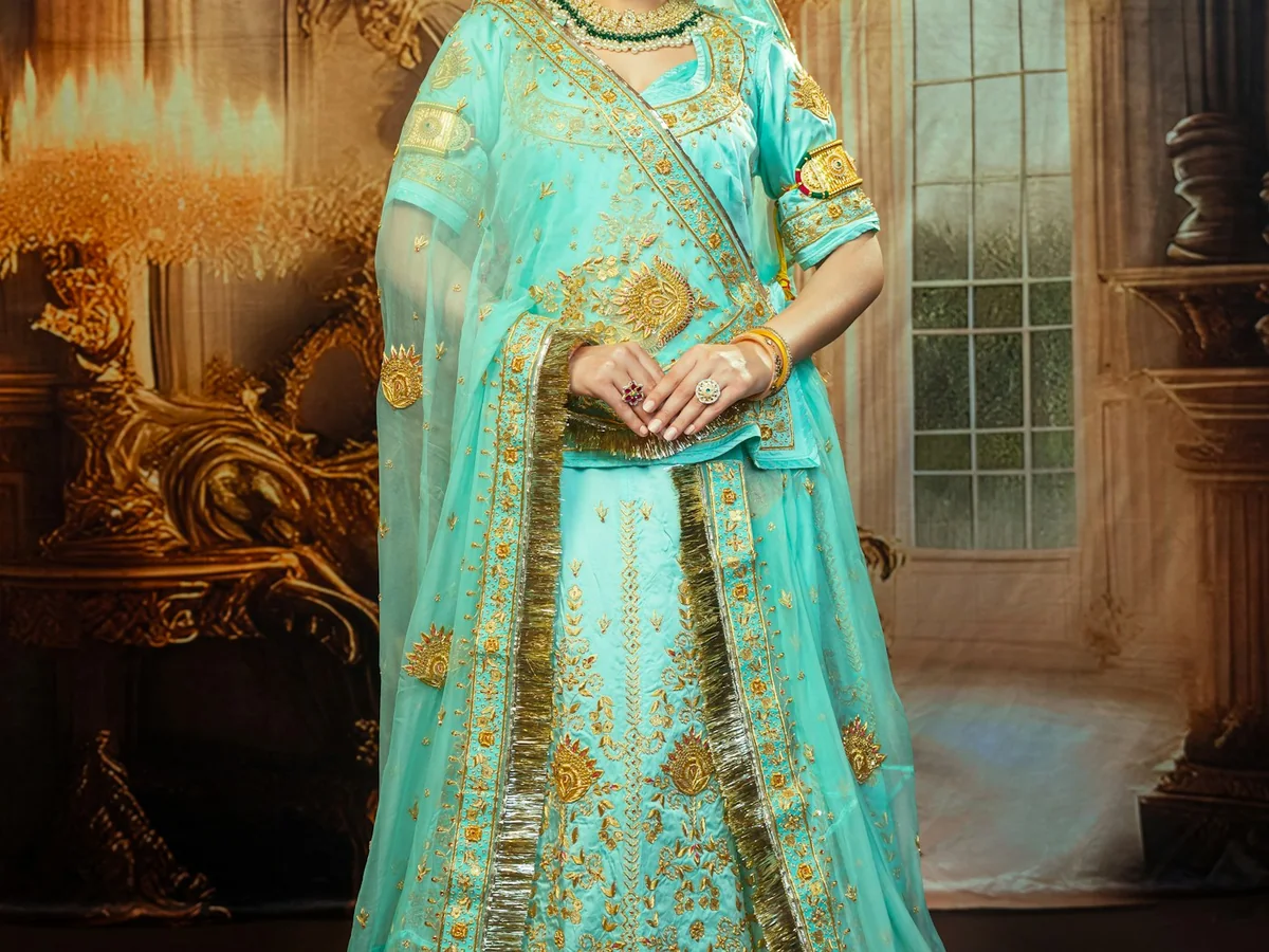 Representative lehenga and bridal wear photography for the fictional product Ira Pastel Reception Lehenga