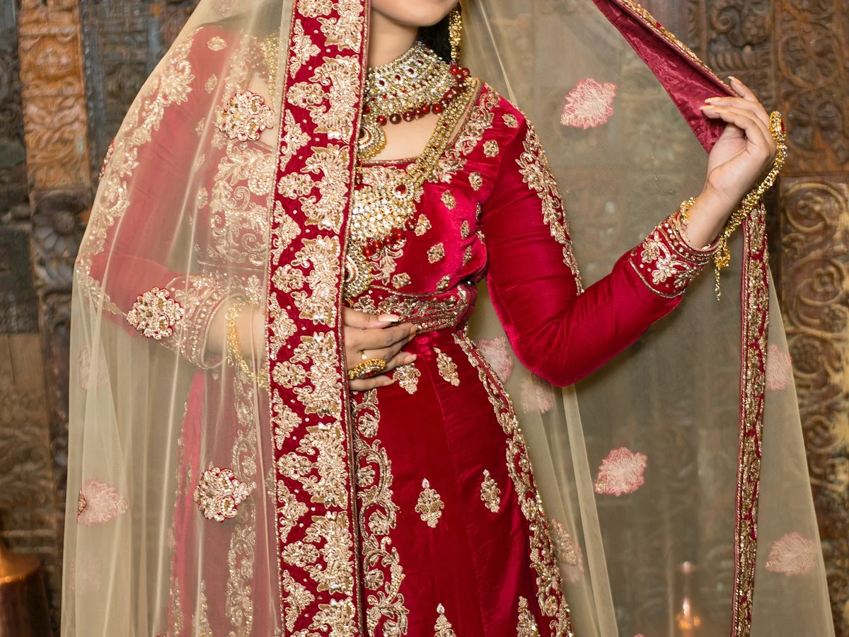 Representative lehenga and bridal wear photography for the fictional product Noor Sequin Bridal Set