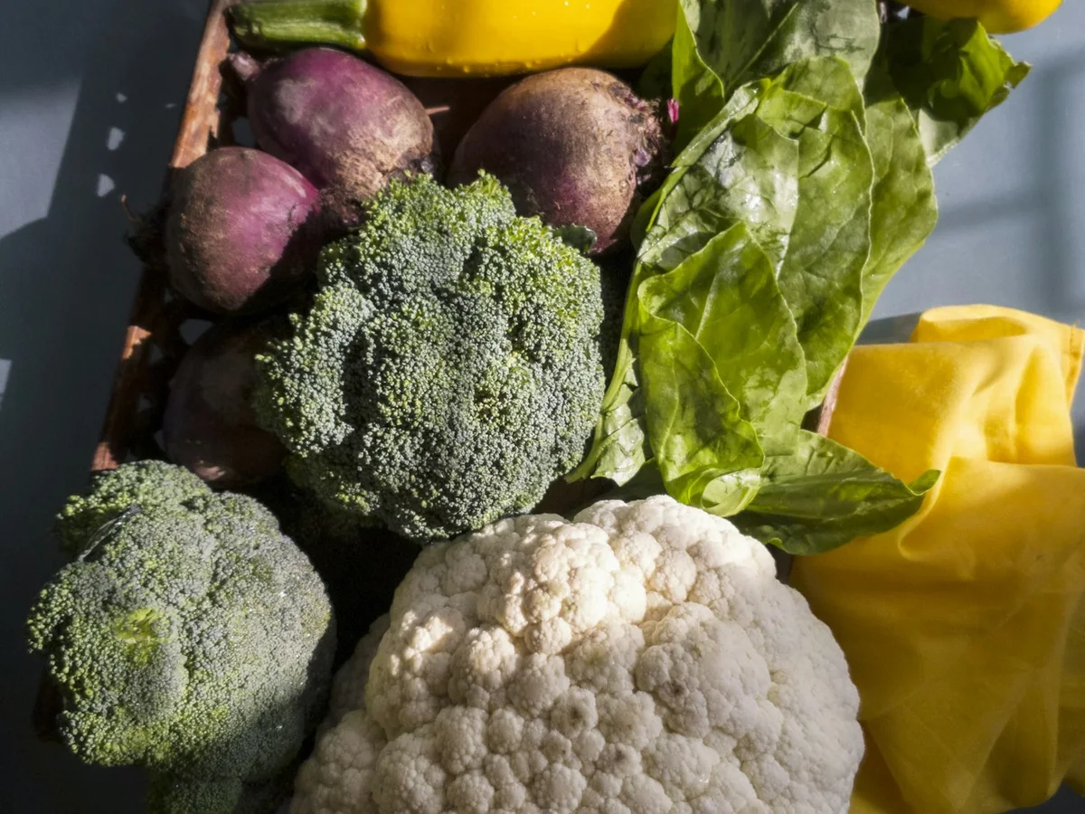 Representative organic grocery store photography for the fictional product Field Basket Vegetable Box