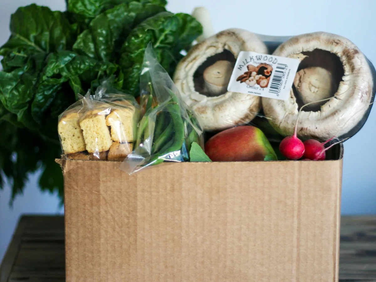 Representative organic grocery store photography for the fictional product Weekly Fresh Subscription