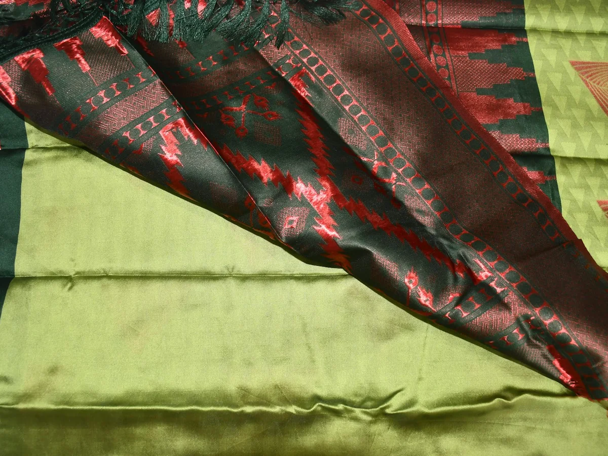 Representative saree shop photography for the fictional product Aarna Tissue Silk Saree