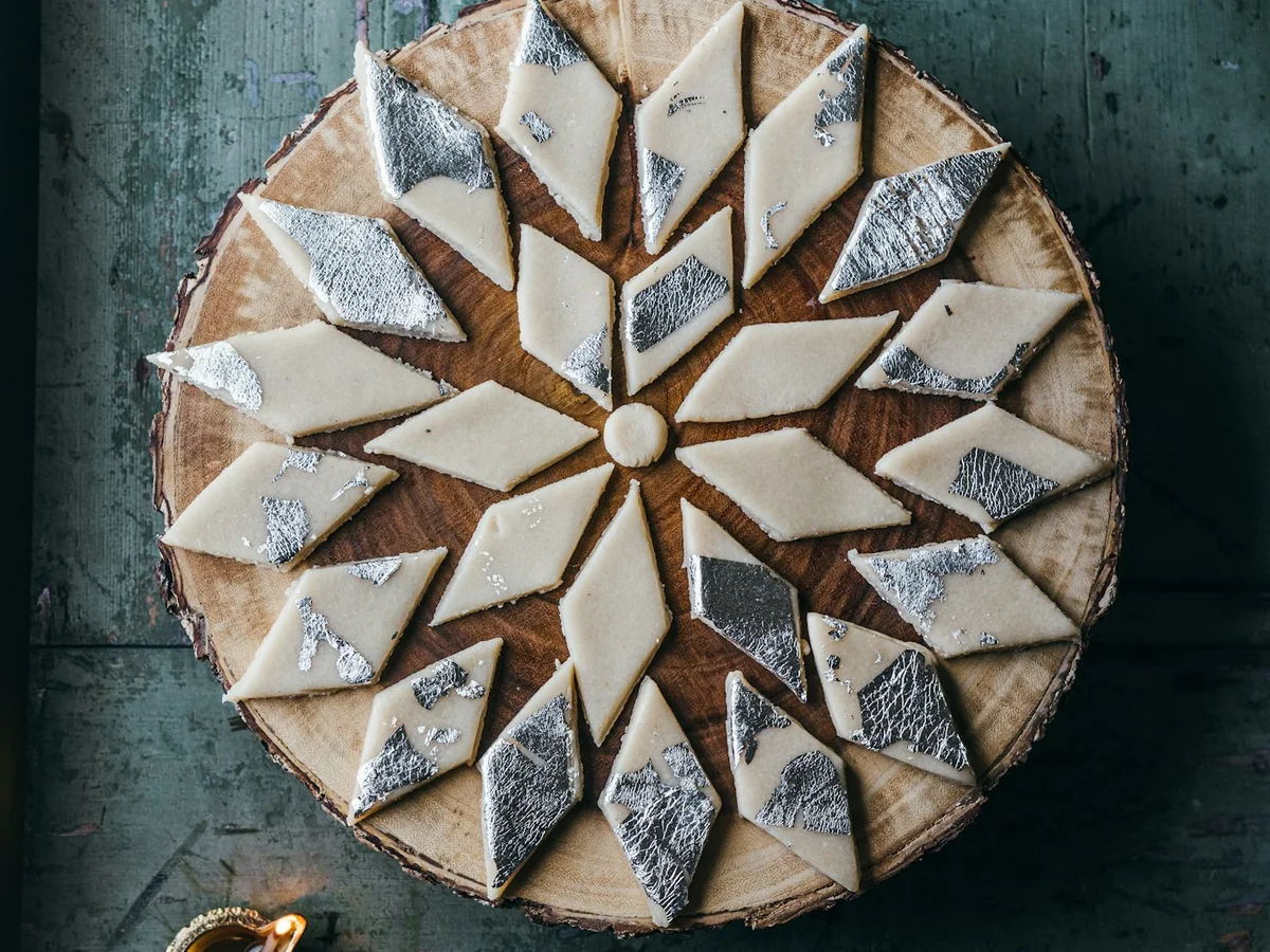 Representative sweets and traditional foods photography for the fictional product Classic Kaju Katli