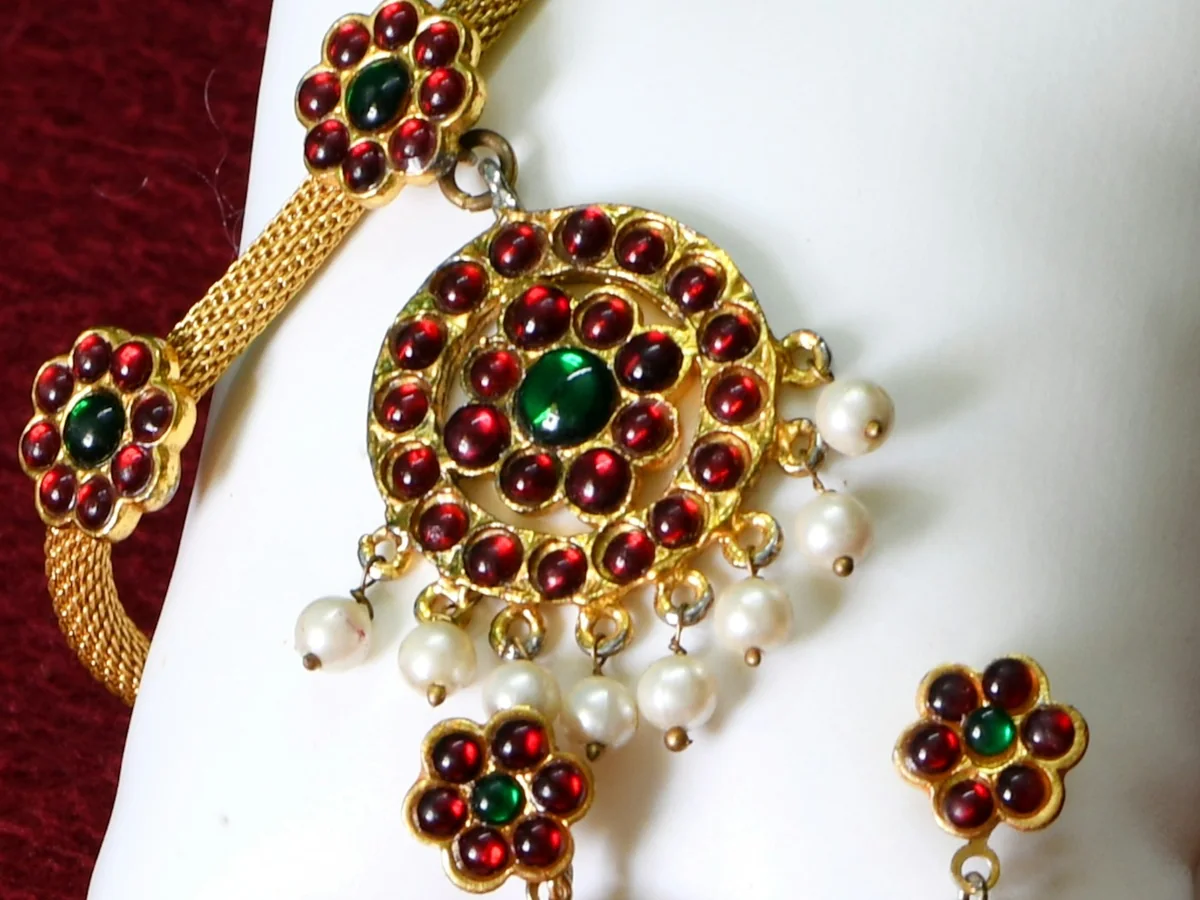 Representative temple jewellery photography for the fictional product Devi Motif Choker
