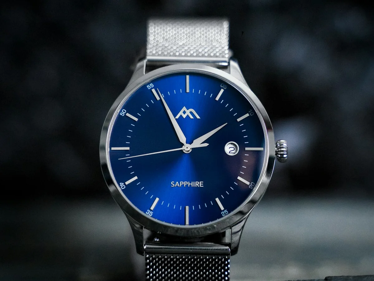 Representative watch store photography for the fictional product Automatic Field Watch