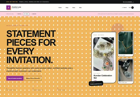 Modern coded artificial jewellery store storefront home preview for Jhumka Lane