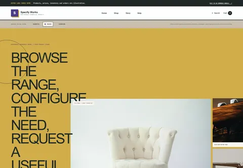 Modern coded catalogue and quote store storefront home preview for Specify Works