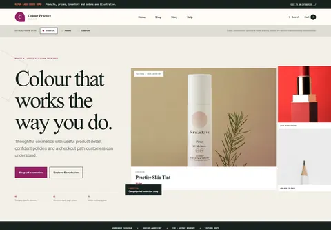 Essential coded cosmetics store storefront home preview for Colour Practice