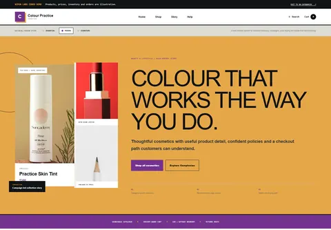 Modern coded cosmetics store storefront home preview for Colour Practice