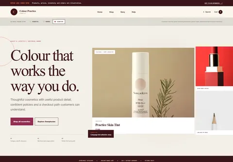 Signature coded cosmetics store storefront home preview for Colour Practice