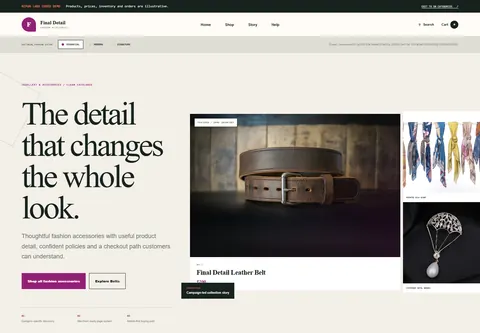 Essential coded fashion accessories storefront home preview for Final Detail