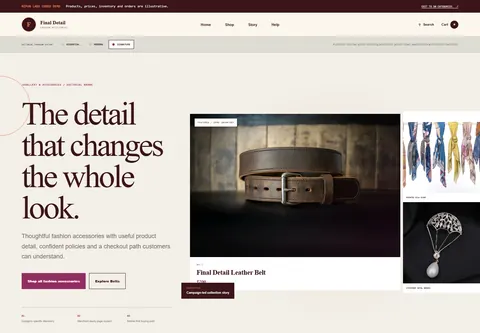 Signature coded fashion accessories storefront home preview for Final Detail