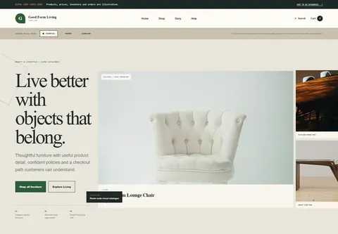 Essential coded furniture store storefront home preview for Good Form Living