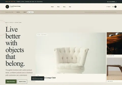 Signature coded furniture store storefront home preview for Good Form Living