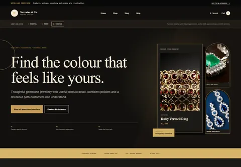 Signature coded gemstone jewellery storefront home preview for Navratna & Co.