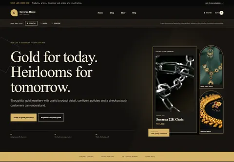 Essential coded gold jewellery store storefront home preview for Suvarna House
