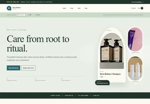 Essential coded haircare products storefront home preview for Root Ritual
