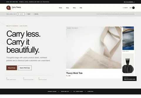 Essential coded handbag and purse store storefront home preview for Carry Theory