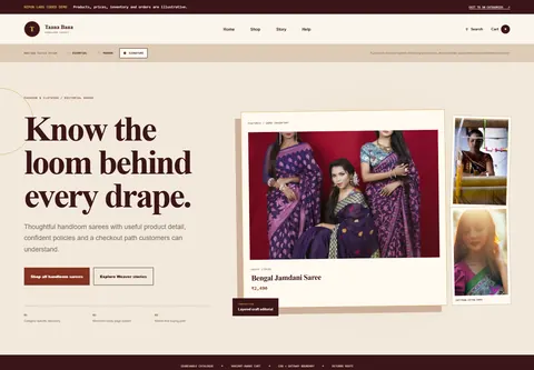 Signature coded handloom saree store storefront home preview for Taana Bana