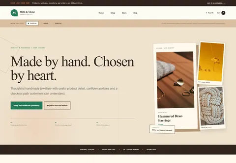Essential coded handmade jewellery storefront home preview for Mitti & Metal