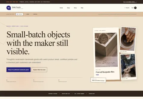 Essential coded handmade small business storefront home preview for Made Nearby