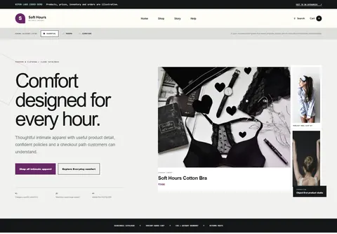 Essential coded lingerie and nightwear storefront home preview for Soft Hours