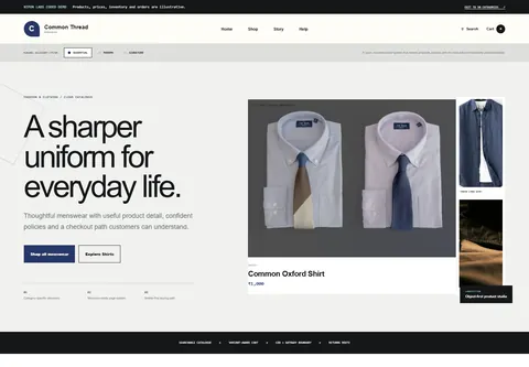 Essential coded men's clothing storefront home preview for Common Thread