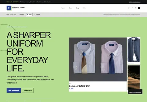 Modern coded men's clothing storefront home preview for Common Thread