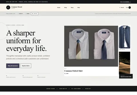 Signature coded men's clothing storefront home preview for Common Thread