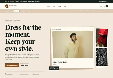 Essential coded men's ethnic wear storefront home preview for Sutradhar Men