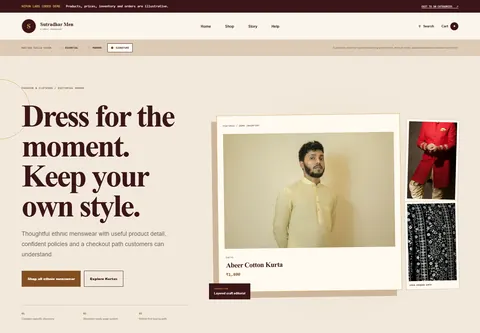 Signature coded men's ethnic wear storefront home preview for Sutradhar Men
