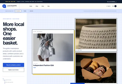 Essential coded multi-vendor marketplace storefront home preview for Local Assembly