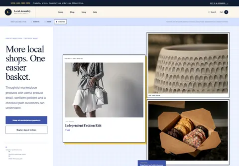Signature coded multi-vendor marketplace storefront home preview for Local Assembly