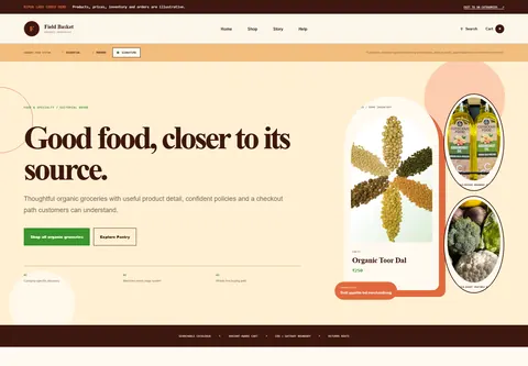 Signature coded organic grocery store storefront home preview for Field Basket