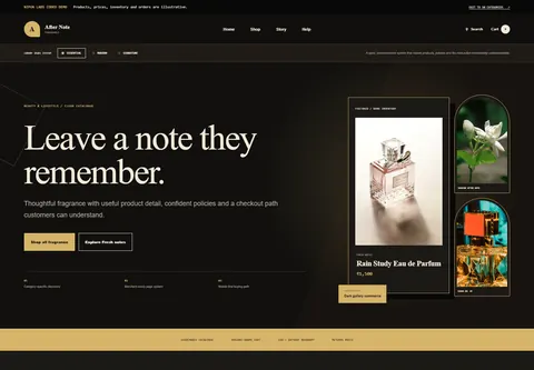 Essential coded perfume store storefront home preview for After Note