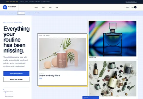 Essential coded beauty and personal care marketplace storefront home preview for Care Shelf